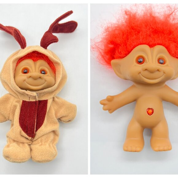 Reindeer Troll Ace Novelty Treasure Troll Orange Eyes Hair Wishstone Gem - Picture 12 of 12